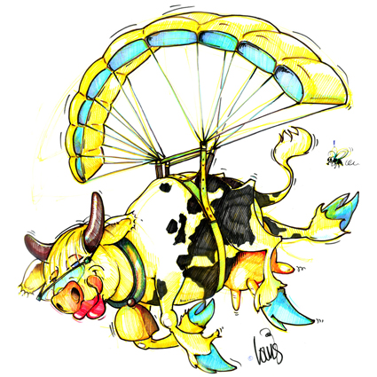 Drawing paragliding cow