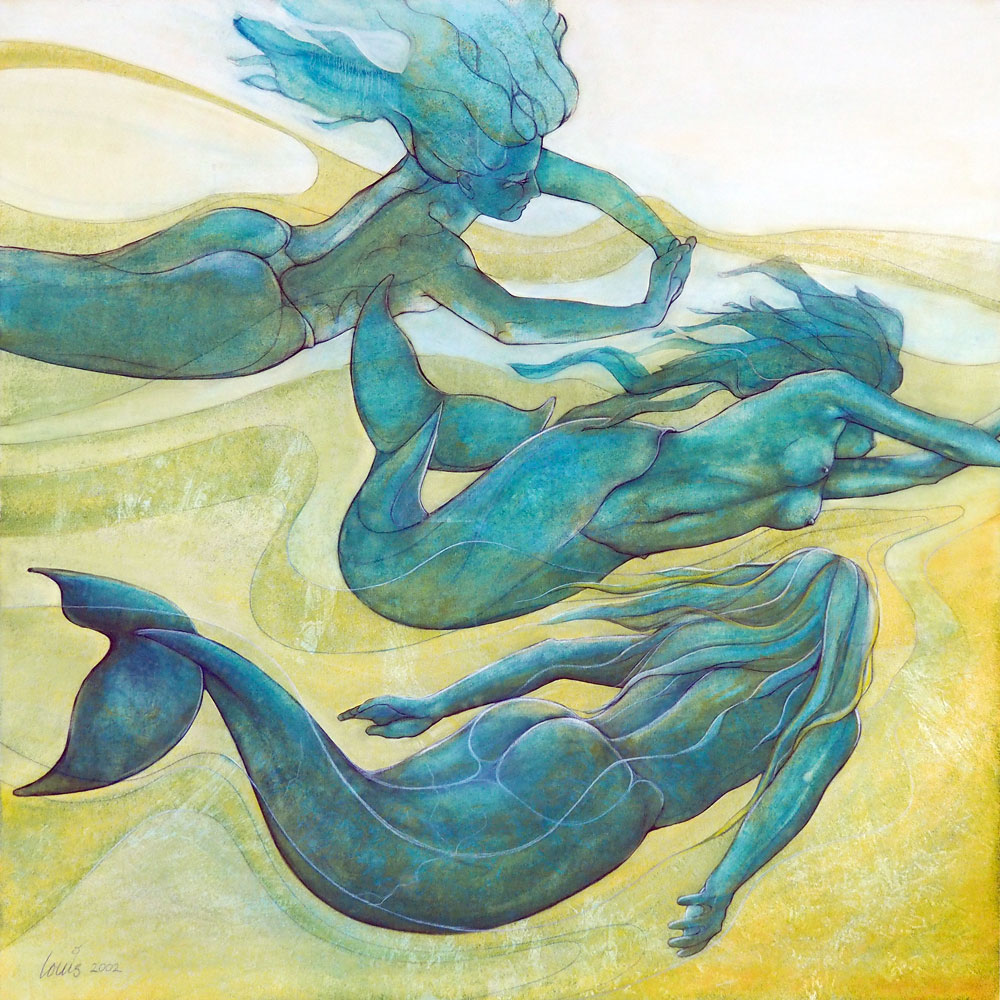 Olieverf schilderij: Zeemeerminnen,Mermaids