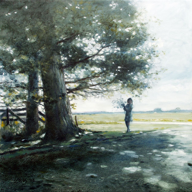 Meisje bij ontmoetingsboom, olieverf