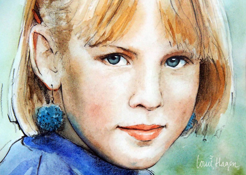 portret in aquarel  door Louis Hagen